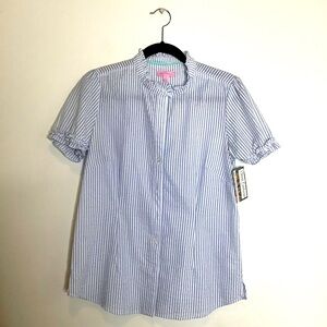 Lilly Pulitzer white blue striped button blouse size 8